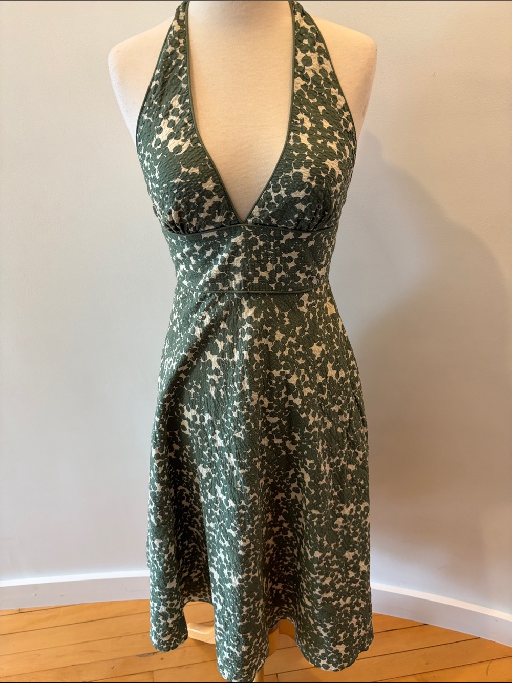 J. Crew Green Halter Floral A-Line Dress